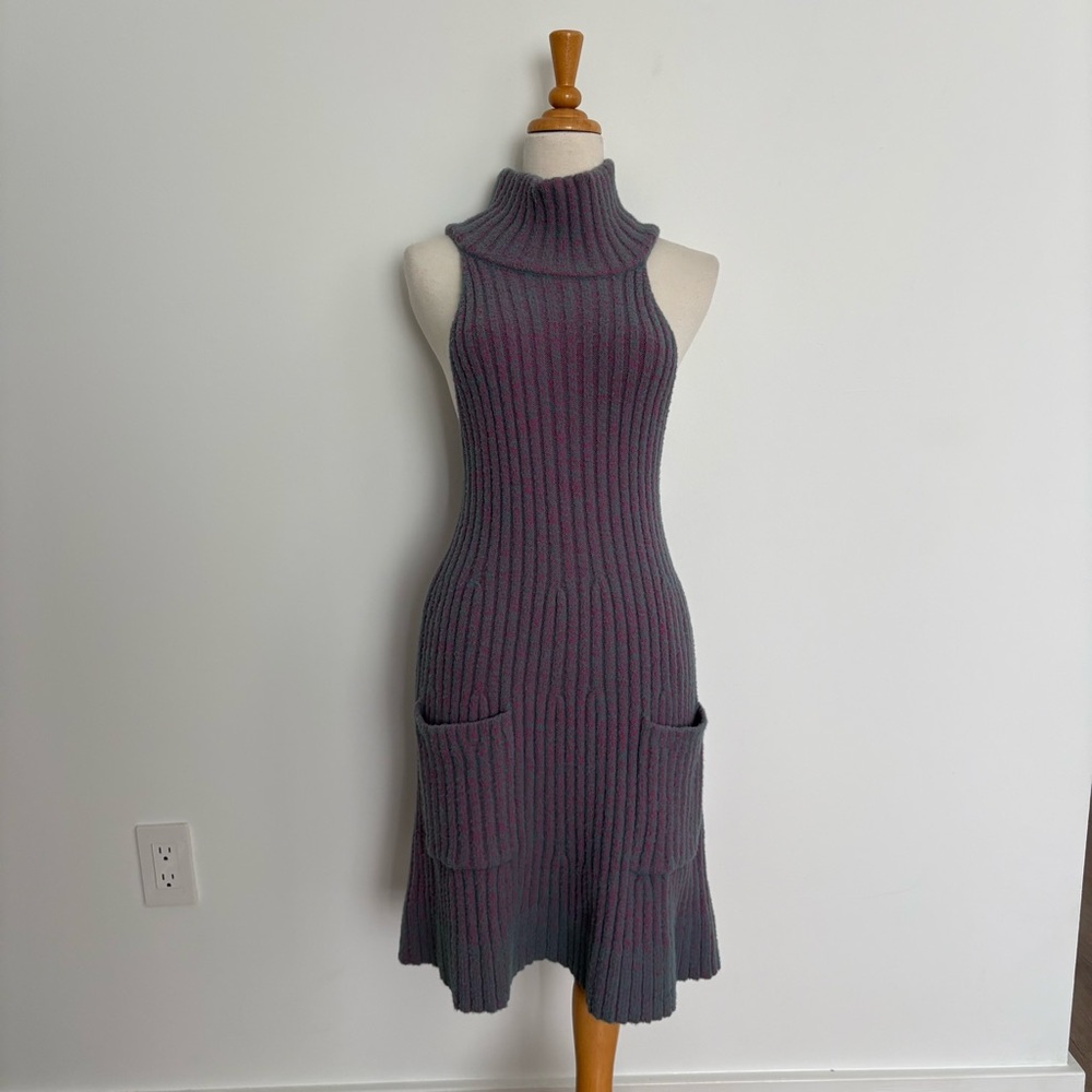 Free People Womens Claude Dress Blue Magenta Pink Ultra Soft Turtleneck Midi